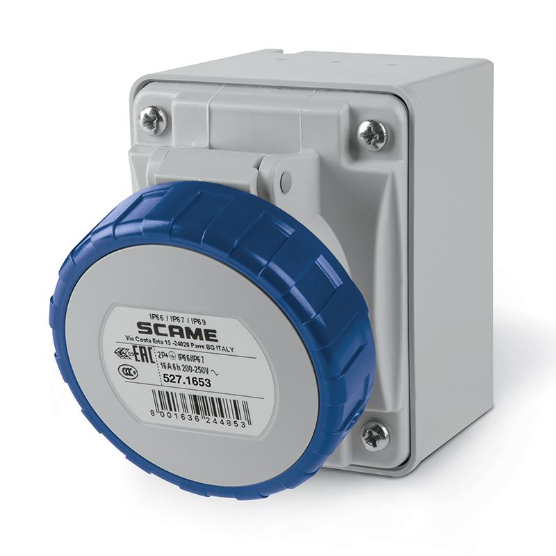 Socket Surface Mounting 16A 2P+E 6h 200...250V 50Hz Screw Terminals 527.1653 [SCAME]